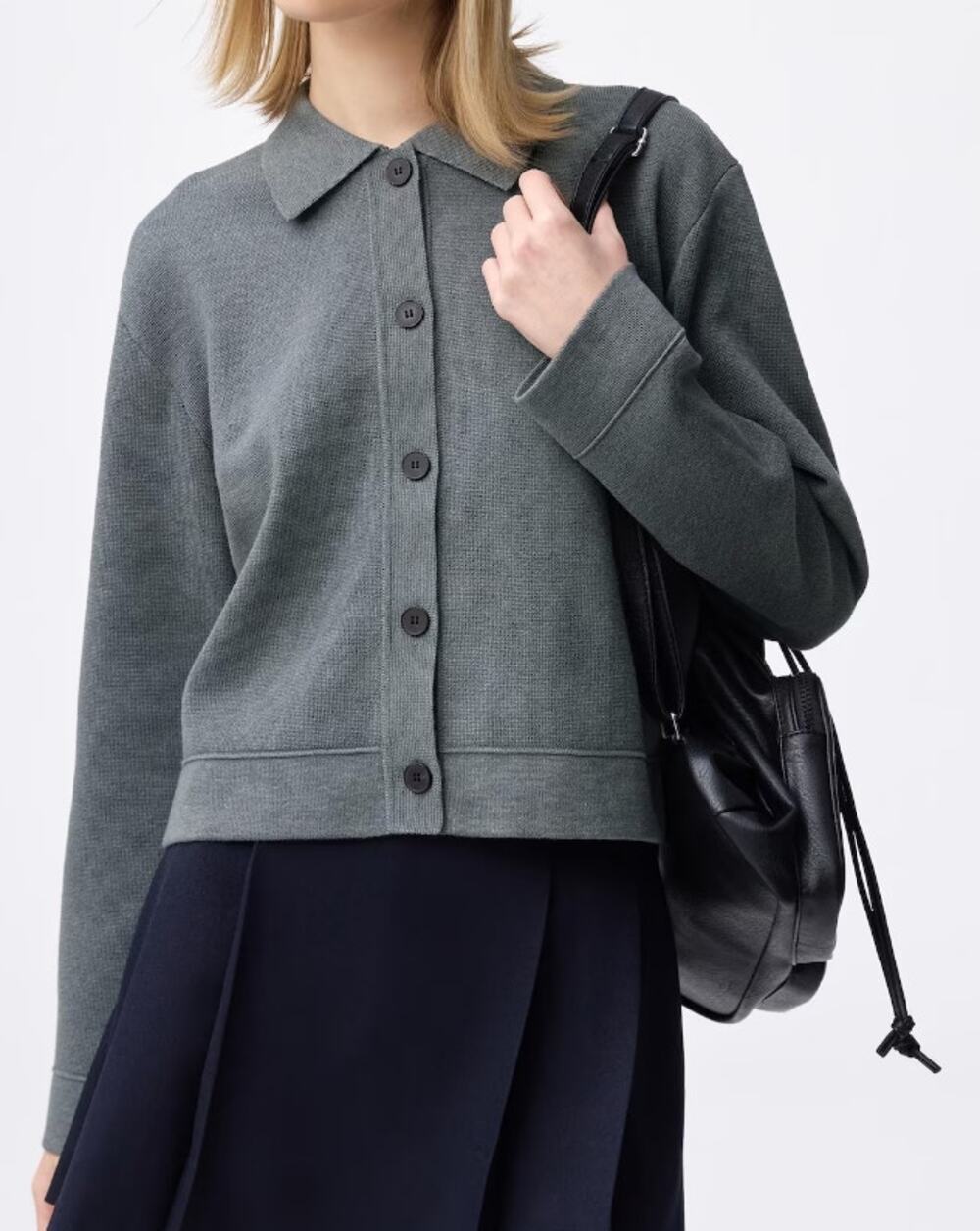 GU Milano Ribbed Polo Cardigan in Gray